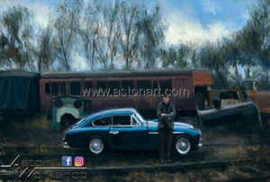 Kevin Day "On the Tracks DB2/4 MK2" Aston Martin Kunst Großdruck Man Cave 11x20" - Bild 1 von 1