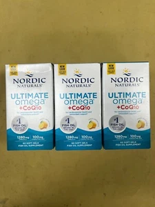 3 New Nordic Naturals Ultimate Omega + CoQ10 - 60 Soft Gels Each Box Exp. 12/27+ - Picture 1 of 1