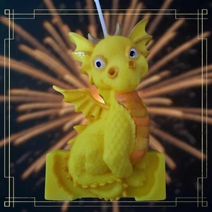 Bright Yellow Dragon Birthday Cake Candle Topper 4.5 Inch Tall - Picture 1 of 5