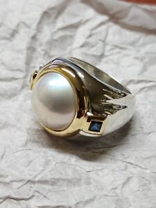 Tiffany & Co 18k Yellow Gold Silver Pearl & Sapphire Ring