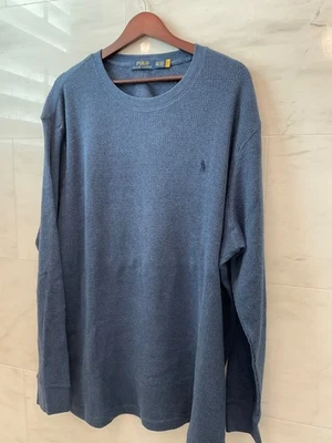 NWOT POLO Ralph Lauren Big & Tall BLUE Waffle Knit Long Sleeve T Shirt 2XLT P59 - Image 1 of 4