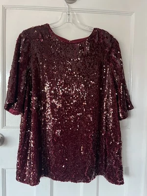 BEAUTIFUL NEXT RED SEQUINNED ROUND NECK SHORT SLEEVED TOP -SIZE 18 - NEW RRP £39 - Image 1 of 2