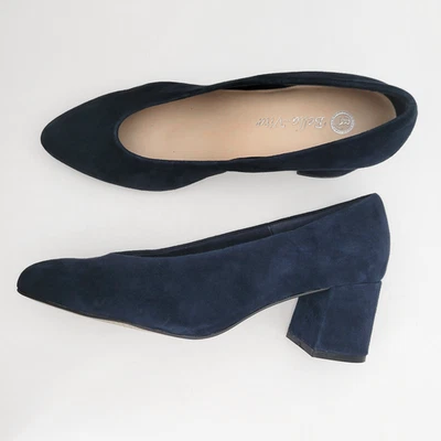 Bella Vita 7.5N Jensen Pump Navy Suede Leather Block Heel Almond Toe - Image 1 of 4