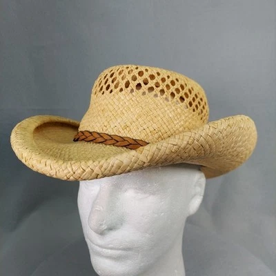Shady Brady Straw Cowboy Hat Handmade Rolled Brim Braided Leather USA Womens MED - Image 1 of 4