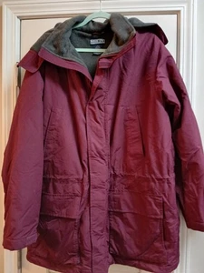 Lands End Men's Fleece Lined Parka Jacket Size Large Burgundy Hooded Winter Coat - Picture 1 of 6