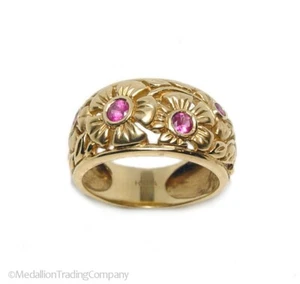 18k Yellow Gold Lily Flower .65 Ct Pink Sapphire Dome Cutout Band 7.5 Ring Lot - Picture 1 of 5