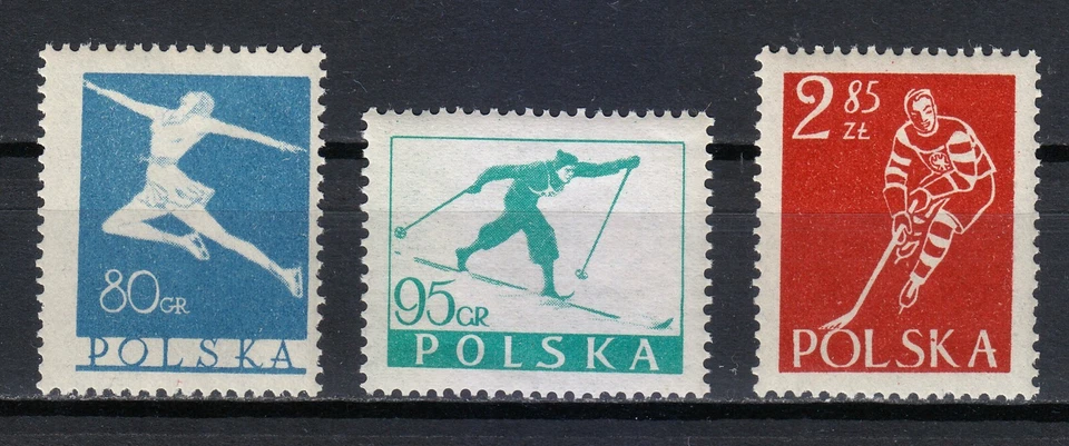 Polonia 1953 MNH Mi 831-833 Sc 602-604 Figura Scating, Esquí, Hockey sobre Hielo ** Foto 1 de 2
