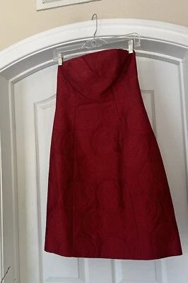 Mini Vestido Theory Rojo Sin Tirantes de Cóctel, Floral Rosa Jacquard Forrado Talla 8 Foto 1 de 4