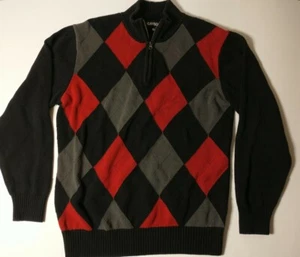 Carbon Collared black Zip Knit Mens Sweater Size XL red grey plaid - Picture 1 of 3
