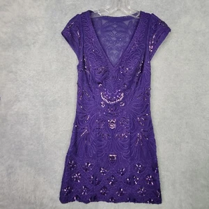 Vestido de cóctel para mujer Sue Wong talla 2 XS púrpura cuello en V lentejuelas manga gorra - Imagen 1 de 22