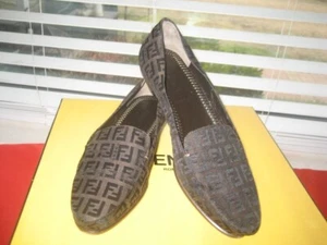 WOMEN'S FENDI ZUCCA CANVAS SLIP ON LOAFER SHOES US 4.5-5, EU 34.5 - Picture 1 of 16