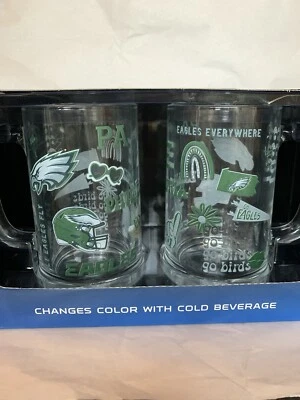 Philadelphia Eagles Go Birds pacote com 2 conjunto de pedra de vidro mudança de cor-15 oz-NFL NOVO - Imagem 1 de 4