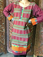 Bohemian Tunic Dress Embroidered Maroon Housedress Indian Ethnic Summer Kurti M 