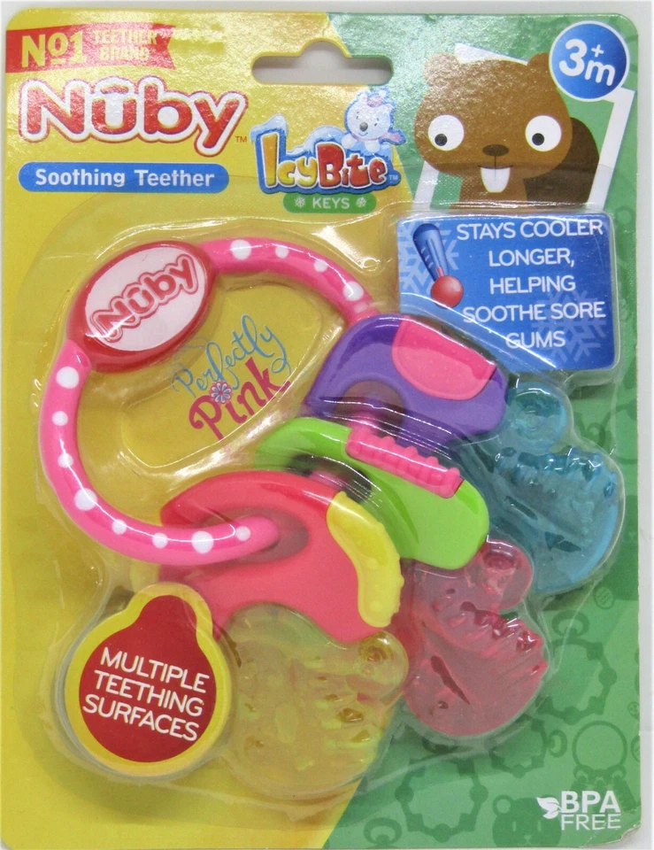 Nuby Icy 咬舒缓牙胶钥匙 3 个月以上完美粉红色新品! — 第 1/3 张图片