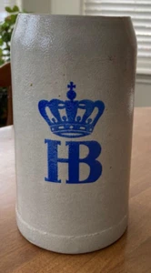 Vintage Hofbrauhaus München HB Krone 1 Liter Bierstein glasiert deutsches Steinzeug Becher - Bild 1 von 2