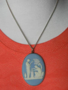 Seltener Nachlass 1800er oval 2,25"" Keilholz Anhänger 925 Sterling Lünette & 30"" Kette - Bild 1 von 14