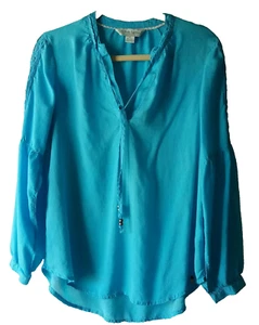 Noble Outfitters Torquoise Long Sleeve Women's Pullover Tunic 100% Rayon M - Picture 1 of 8