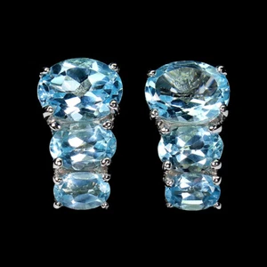 925 Sterling Silber Ohrringe Oval Himmelblau Topas 9x7mm Edelstein Schmuck - Bild 1 von 13