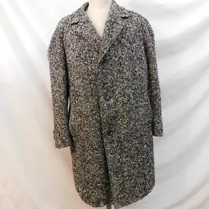 Vintage 40er 50er Jahre Herren XL Tweed Wolle genoppt Fischgrät Mantel Fleck Raglan - Bild 1 von 13