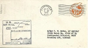 First Airmail Flight Zanesville Ohio April 15 1953 AAMC#88E29 - Picture 1 of 1