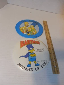 Vintage Bart Simpsons Maggie Family & Bartman (1989) spilla posteriore grande pulsante 6" - Foto 1 di 5