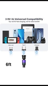 Statik 360 Rotating Magnetic Fast Charging Cable Universal 3 In 1. - Picture 1 of 6