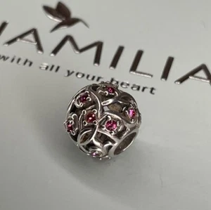 Chamilia 925 Sterling Silver Pink Swarovski Crystal Rose Vines Leaves Open Charm - Picture 1 of 12