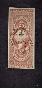 1862-71 Revenue First Issue Washington 25c Red WAREHOUSE IMPERF Sc#R50a Used - Picture 1 of 1
