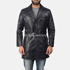 Men's High Quality Authentic Lambskin Pure Leather Long Trench Coat Belt Jacket