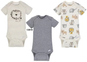 Gerber Baby Boy 3-Piece Organic Cotton Oatmeal Lion Onesies Size 0-3M - Picture 1 of 5