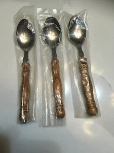 New Lifetime Cutlery Stainless Taiwan Old Homestead Wood Handle 3 Teaspoons - Picture 1 of 8