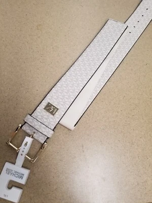 MICHAEL KORS MUJER CINTURÓN ANCHO CUERO MK LOGO HEBILLA DORADA CON ELÁSTICO BLANCO L/XL Foto 1 de 4