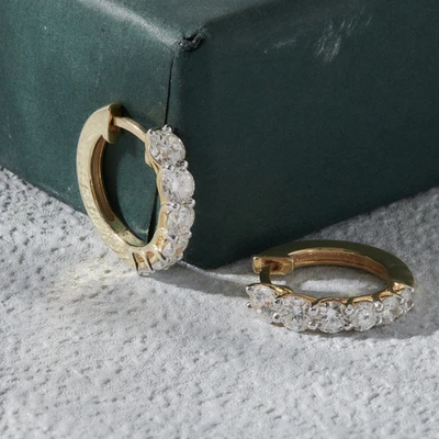 Серьги-кольца с выращенными в лаборатории бриллиантами 1,40 карата круглой огранки серебро 925 пробы - Изображение 1 из 4