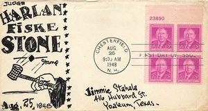 965 3c HARLAN F. STONE - Cachet dibujado a mano - Bloque de placas de 4 - Imagen 1 de 1