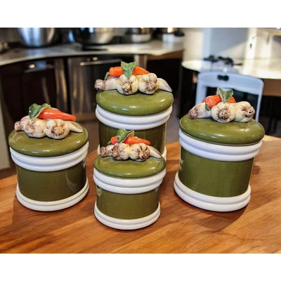 Arnart 5th Avenue Garden Harvest Collection 4pc Canister Set With Lid 1960s Vtg - Image 1 of 4