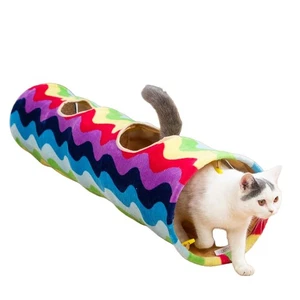 Cat Tunnel -Straight-Shaped, Rainbow Wave Color, Soft Velvet Exterior, Oxford... - Picture 1 of 8