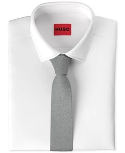 Hugo by Hugo Boss Men's  Dark Grey Cotton Jacquard Tie-OS - Picture 1 of 2