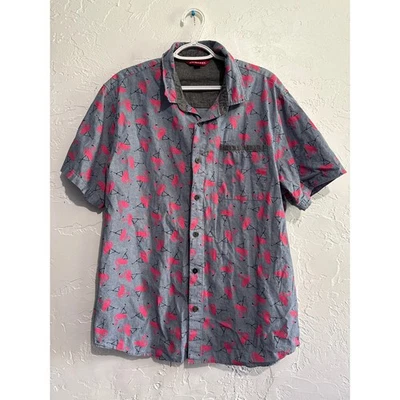 Unionbay Flamenco Novedad Estampado Botones Camisa Para Hombre XL Campamento Safari Vacaciones Foto 1 de 4