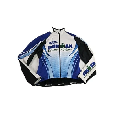 Ironman Finisher Sugoi Couer d'Alene 跑步夹克男式 S 蓝色白色骑行 — 第 1/4 张图片