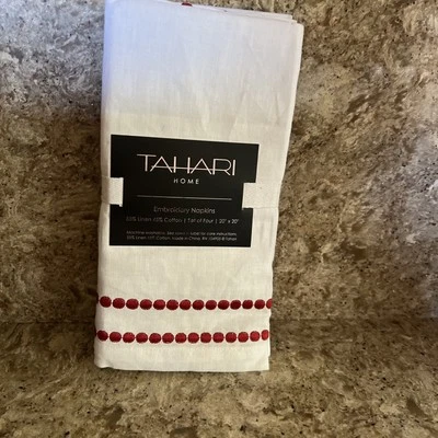 Tahari Home Napkins (4) Napkins 20x20” Polka Dot Red Linen Cotton - Image 1 of 4