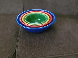 Vintage PYREX Primary Colors Set Of 4 Glass Clear Bottom Nesting Bowls. - Picture 1 of 19