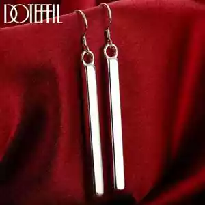 DOTEFFIL 100% Argento Sterling 925 Orecchini a Goccia Pilastro Quadrato Gioielli Moda - Foto 1 di 6