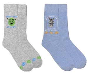 New SHREK MENS 2 PAIR OF Socks With DONKEY ‘IN THE MORNING I’M MAKING WAFFLES’ - Picture 1 of 1