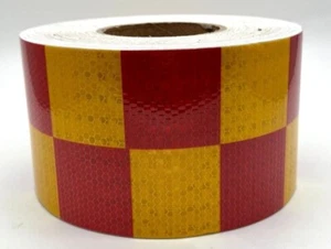 Nastro riflettente vinile autoadesivo sicurezza fai da te a scacchi rosso e giallo - Foto 1 di 1