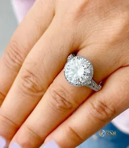 Anello di fidanzamento moissanite oro bianco massiccio 14K taglio rotondo 6,50 carati - Foto 1 di 11