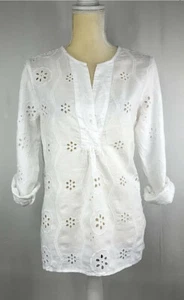 Christian Siriano Women Shirt Tunic Blouse Medium Top Linen Eyelet White New - Picture 1 of 7
