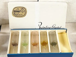 VINTAGE BOHEMIA GLASS RAINBOW CRYSTAL WINE GLASSES 5 WITH BOX - Picture 1 of 12
