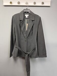 Spiegel Belted Single Breasted Blazer Jacket Womens 16 Silk Linen Gray NEW