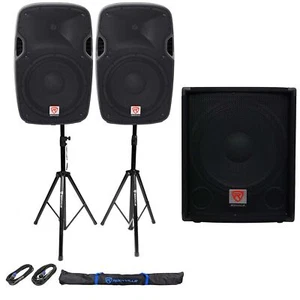 (2) Rockville SPGN128 12" Passive 1200W 8-Ohm DJ PA Speakers+Passive Sub+Stands - Picture 1 of 9