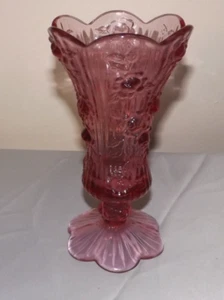 Jarrón Fenton Cabbage Rose 3D acanalado 9 pulgadas rosa - Imagen 1 de 4